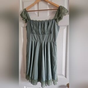 Olive Green Pleated Fit-and-Flare Dress